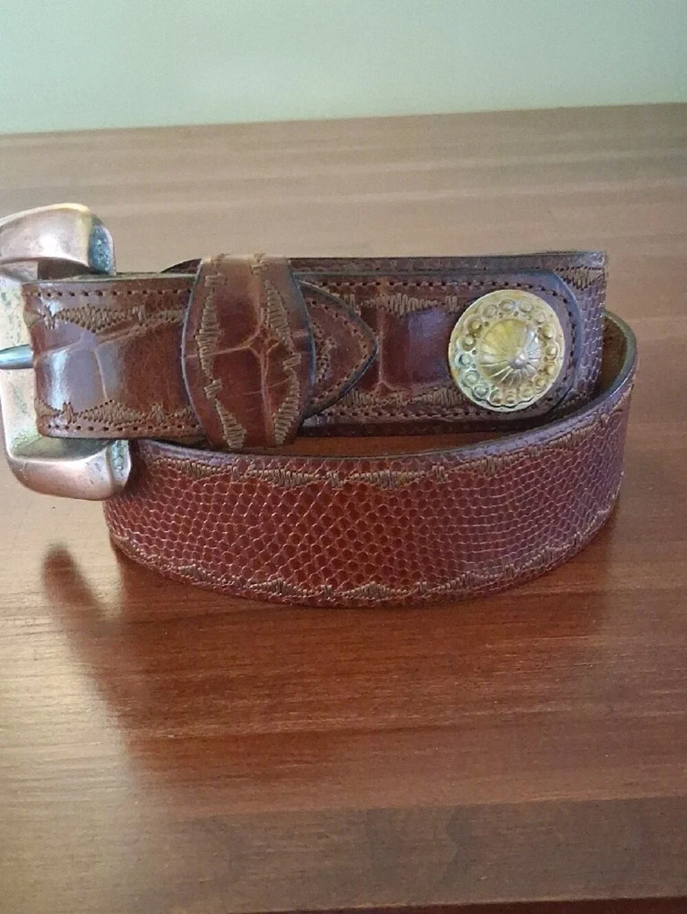 VTG Doppia Vita Western Leather Brown Stitch 80s MCM Italy Buckle 80/30